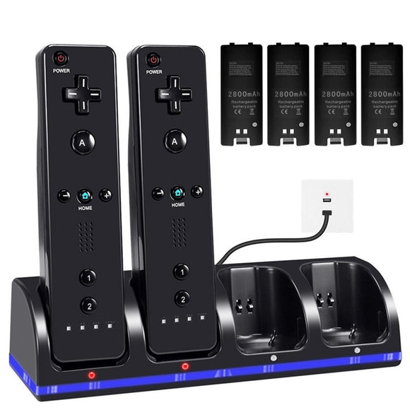 Station de chargement pour télécommande Nintendo Wii + 4 piles rechargeables 2800mAh