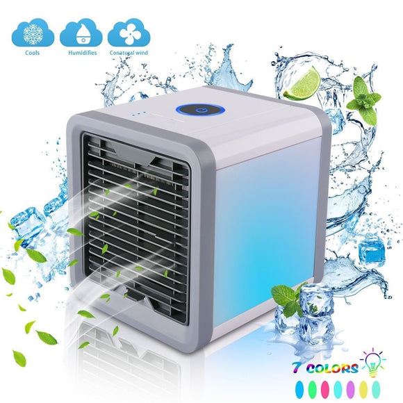 Mini Climatiseur, Refroidisseur d'air, Humidificateur, Purificateur (4 en 1) - Lumière LED 7 couleurs