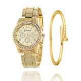 Nouveau Mode Femmes Robe Strass Quartz Montre En Or Rose Montre Femelle En Acier Inoxydable Alliage Montres-Bracelets