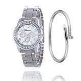 Nouveau Mode Femmes Robe Strass Quartz Montre En Or Rose Montre Femelle En Acier Inoxydable Alliage Montres-Bracelets