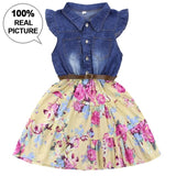 Robe en jean d'été pour les filles  sans manches enfants fille Floral enfants habillent les adolescentes Vêtements d'été