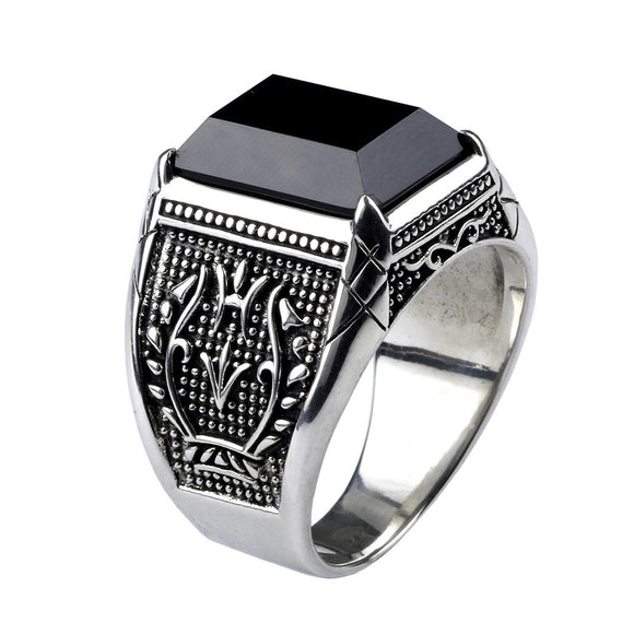 SAISONIA Bague en argent 925/1000 avec Onyx noir pierre naturelle