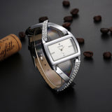 Montre De Luxe Rectangulaire Cadran Cristal Quartz  En Cuir Sangles