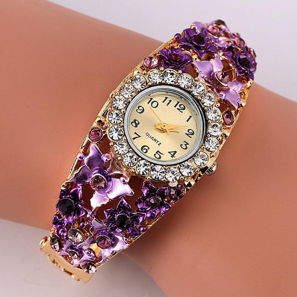 Montre Cristal Bracelet Fleur  Quartz Avec Strass