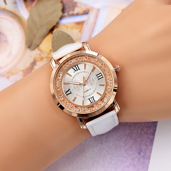 Montre Strass Bracelet En Cuir Alliage Quartz