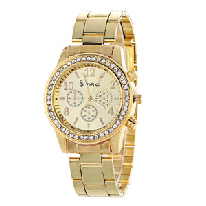 Nouveau Mode Femmes Robe Strass Quartz Montre En Or Rose Montre Femelle En Acier Inoxydable Alliage Montres-Bracelets