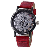 Fuseau horaire  Mode Homme Squelette Montre Hommes Gravure Robe Creuse Robe À Quartz Bracelet En Cuir  Horloge