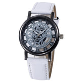 Fuseau horaire  Mode Homme Squelette Montre Hommes Gravure Robe Creuse Robe À Quartz Bracelet En Cuir  Horloge