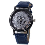 Fuseau horaire  Mode Homme Squelette Montre Hommes Gravure Robe Creuse Robe À Quartz Bracelet En Cuir  Horloge